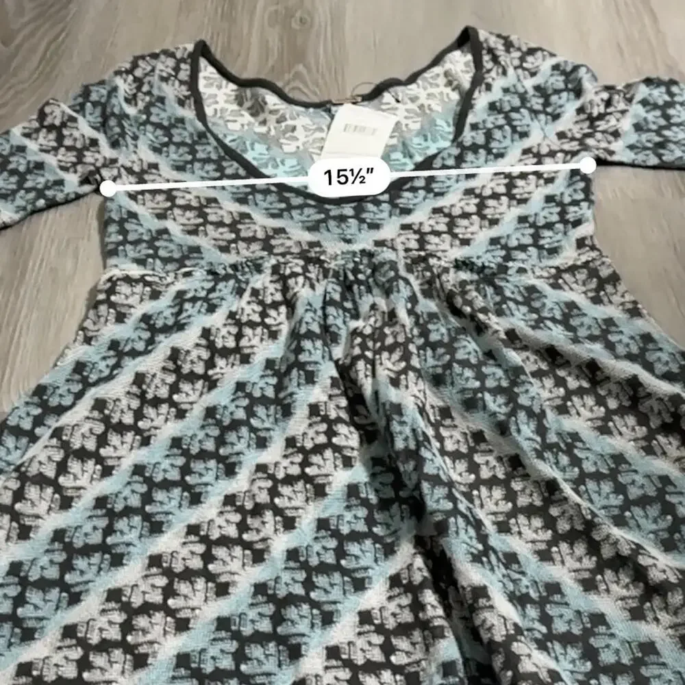 Free People Gray Blue & White Short Sleeve Scoop Neck‎ Knit Tunic Dress Size S